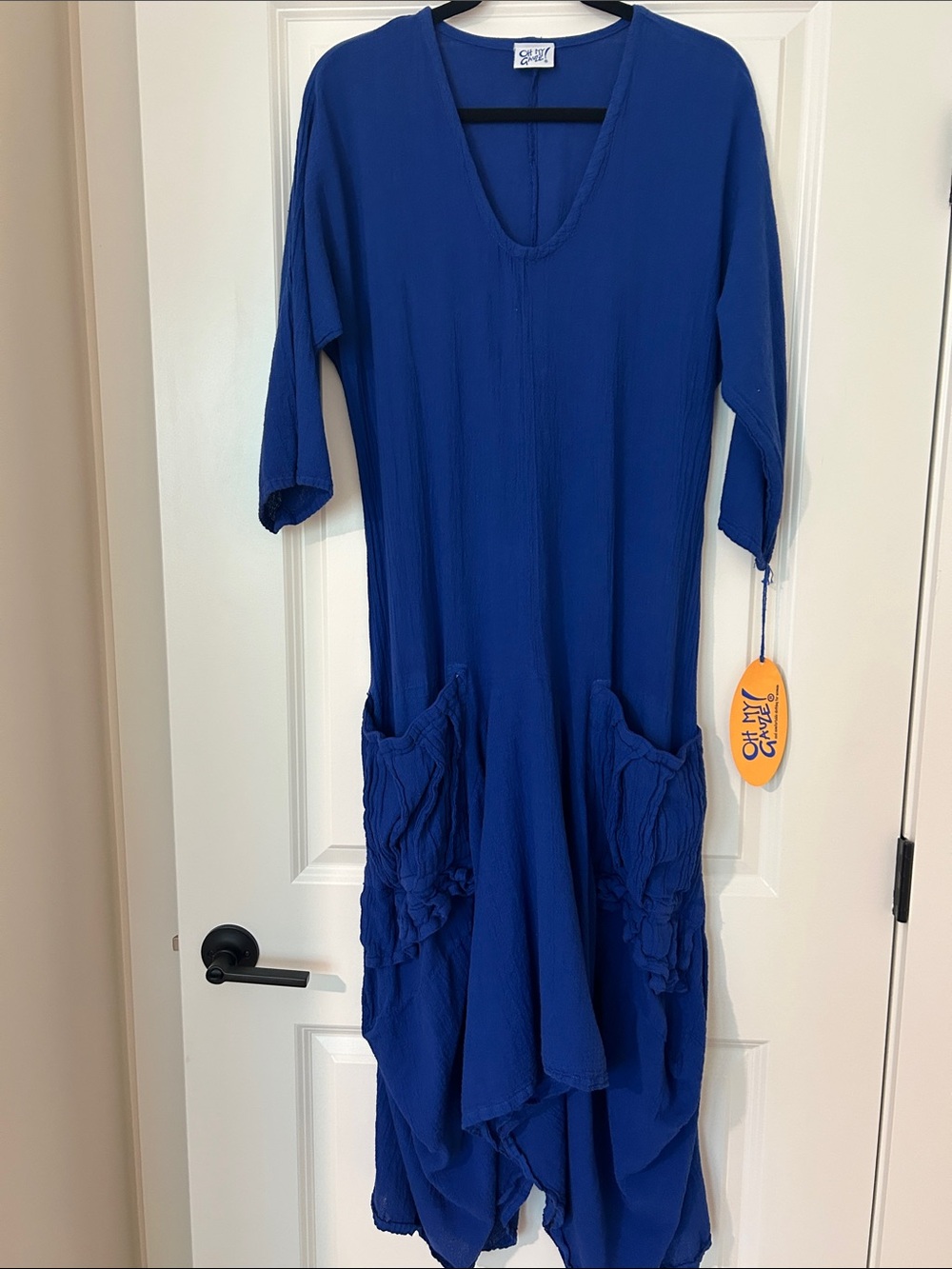 Oh My Gauze Blue V-Neck Pocket Midi Dress